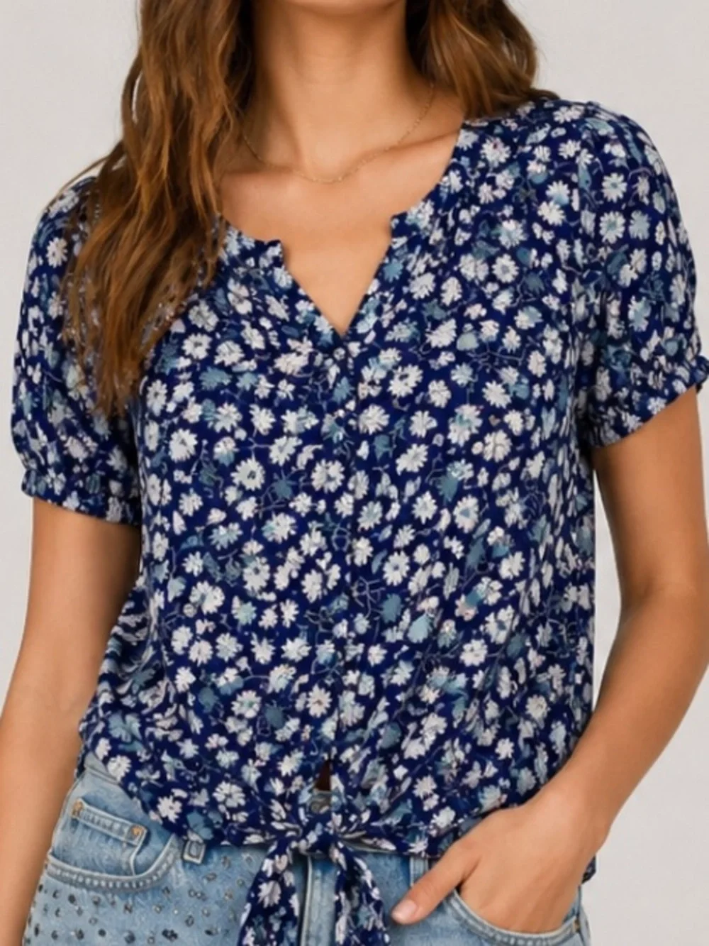 Madewell Blue Novel Tie-Front Top in French Floral Extra Small XS - Picture 1 of 9